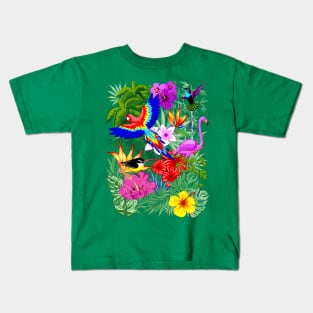 Wild Birds and Tropical Nature Summer Exotic Pattern Kids T-Shirt